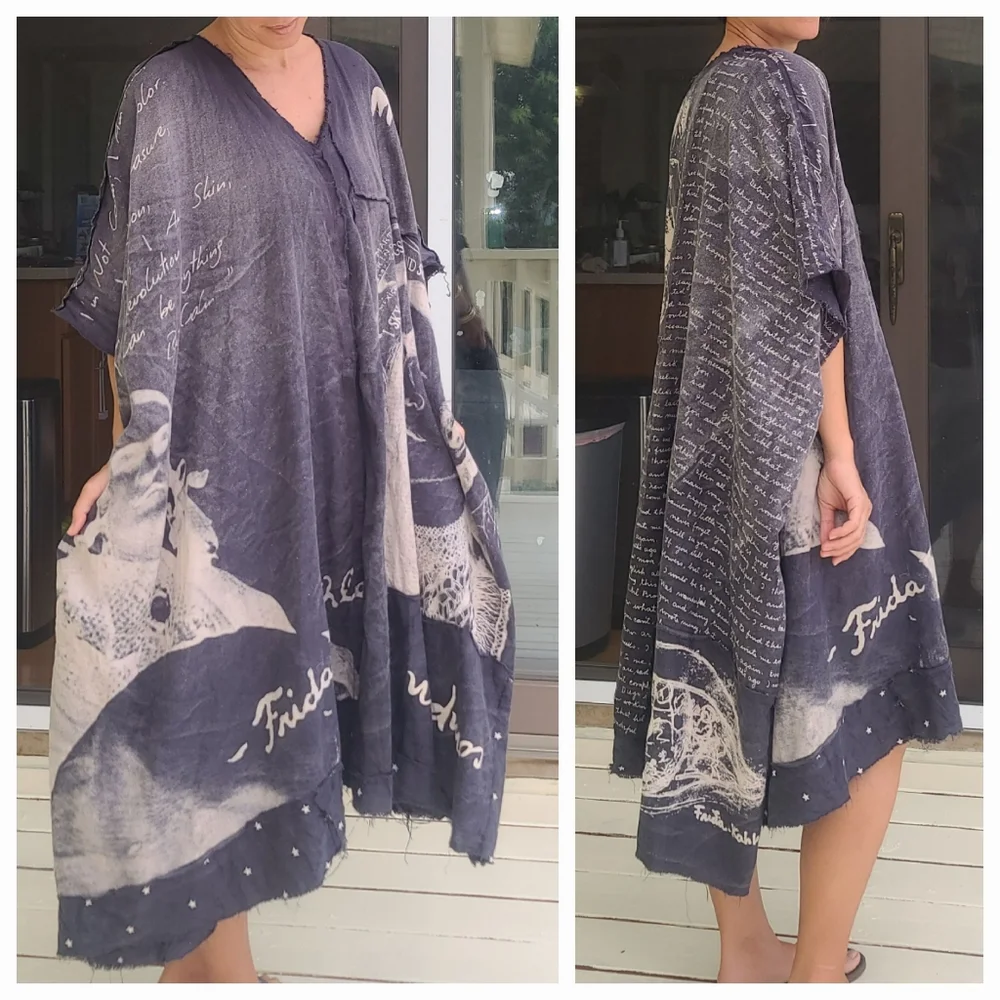Rare Magnolia Pearl Frida Kahlo Jaya Kaftan Dress Ozzy Patchwork Artist Smock OS - Picture 4 of 17